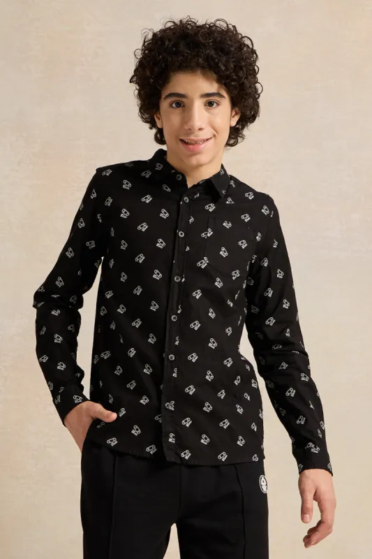 Senior Boys Black Printed Shirt sold by Redtag