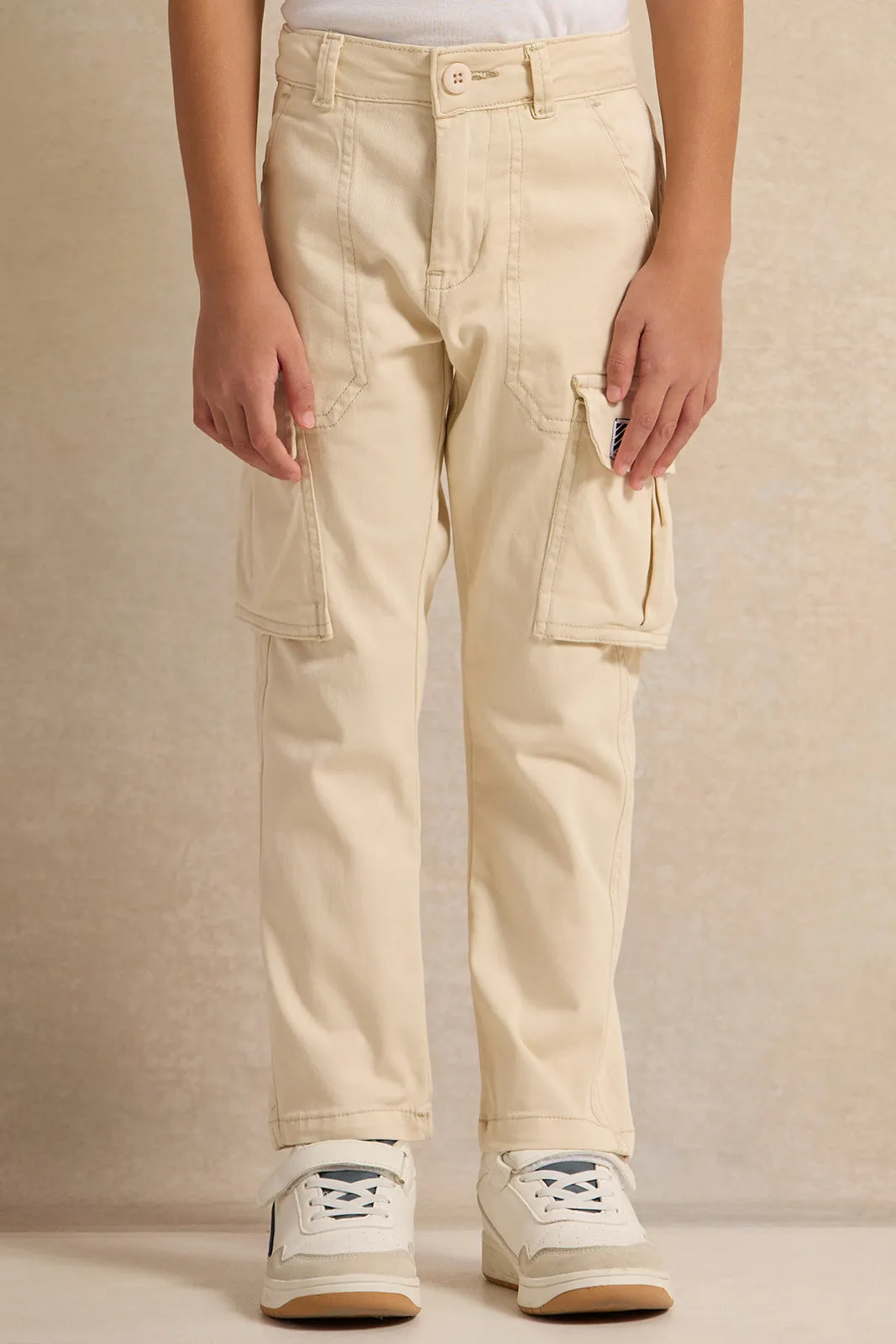 Boys Beige Cargo Pocket Pants sold by Redtag