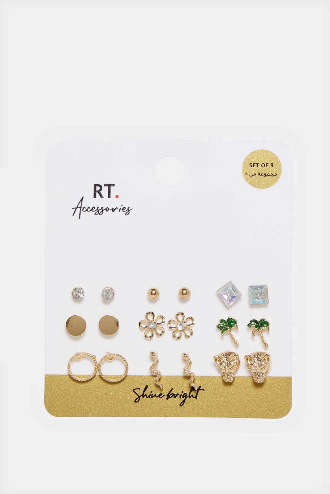Women Gold Embellished Studs (Pack of 9) sold by Redtag