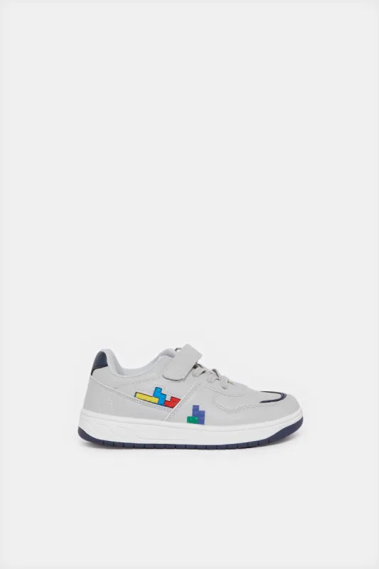 Boys Grey Stripped Patch Sneakers sold by Redtag