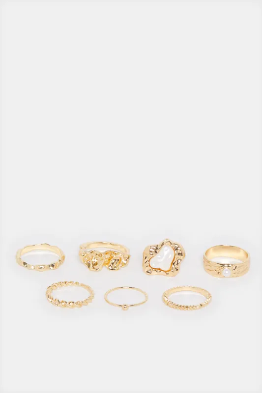 Women Gold Embellished Ring Set (7 Piece) sold by Redtag