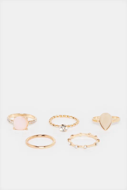 Women Gold Embellished Ring Set (5 Piece) sold by Redtag