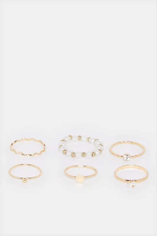 Women Gold Embellished Ring Set (6 Piece) sold by Redtag