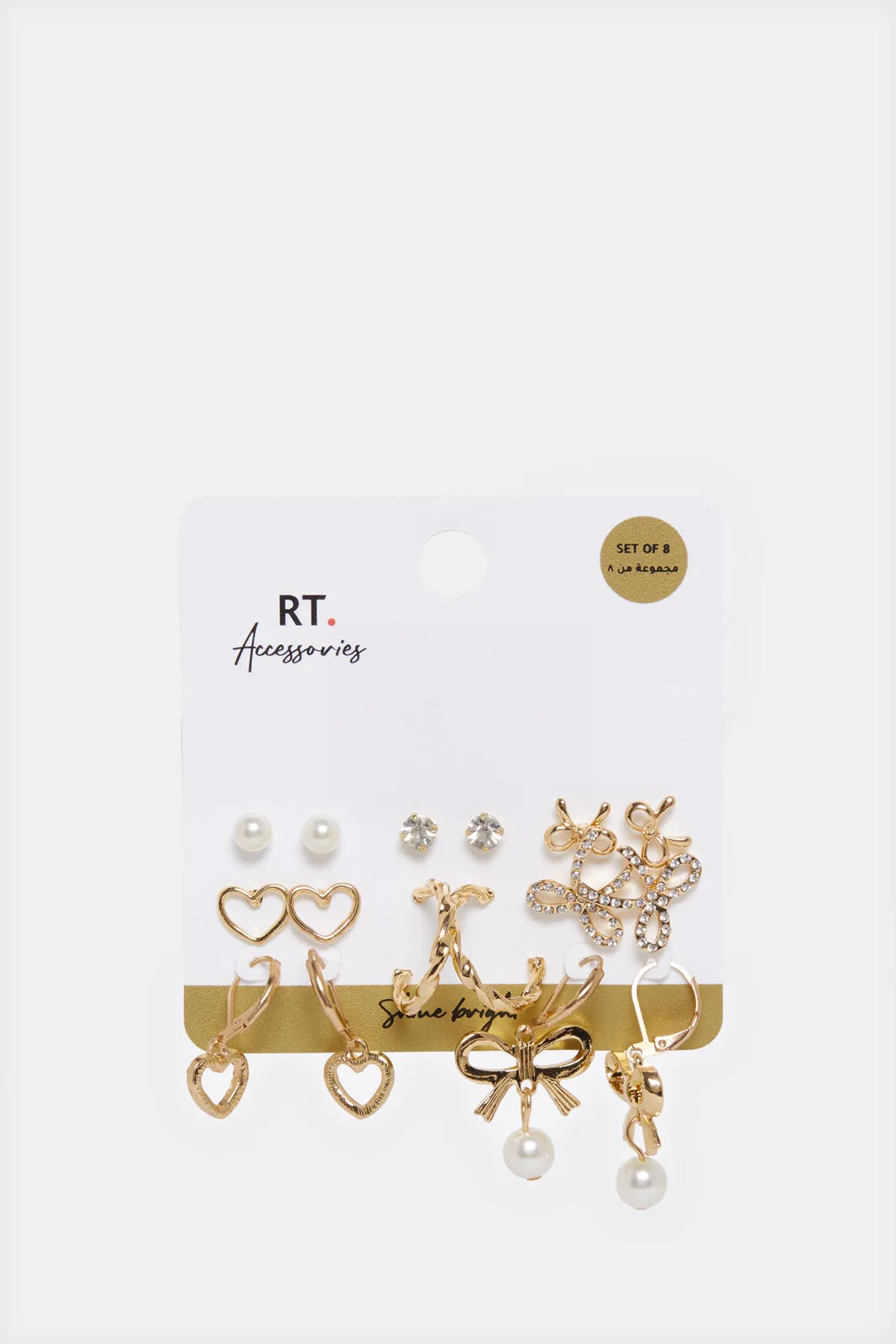 Women Gold Embellished Earring Set (8 Pairs) sold by Redtag