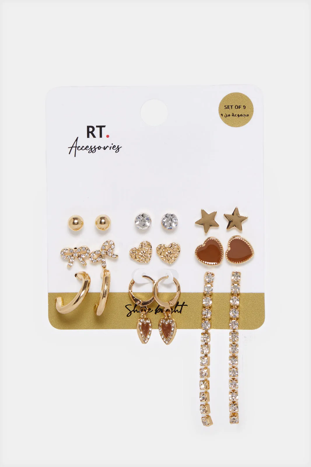Women Gold Embellished Earring Set (9 Pairs) sold by Redtag