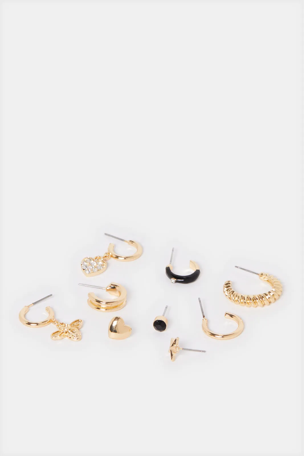 Women Gold Embellished Earring Set (9 Pairs) sold by Redtag product image thumbnail 2