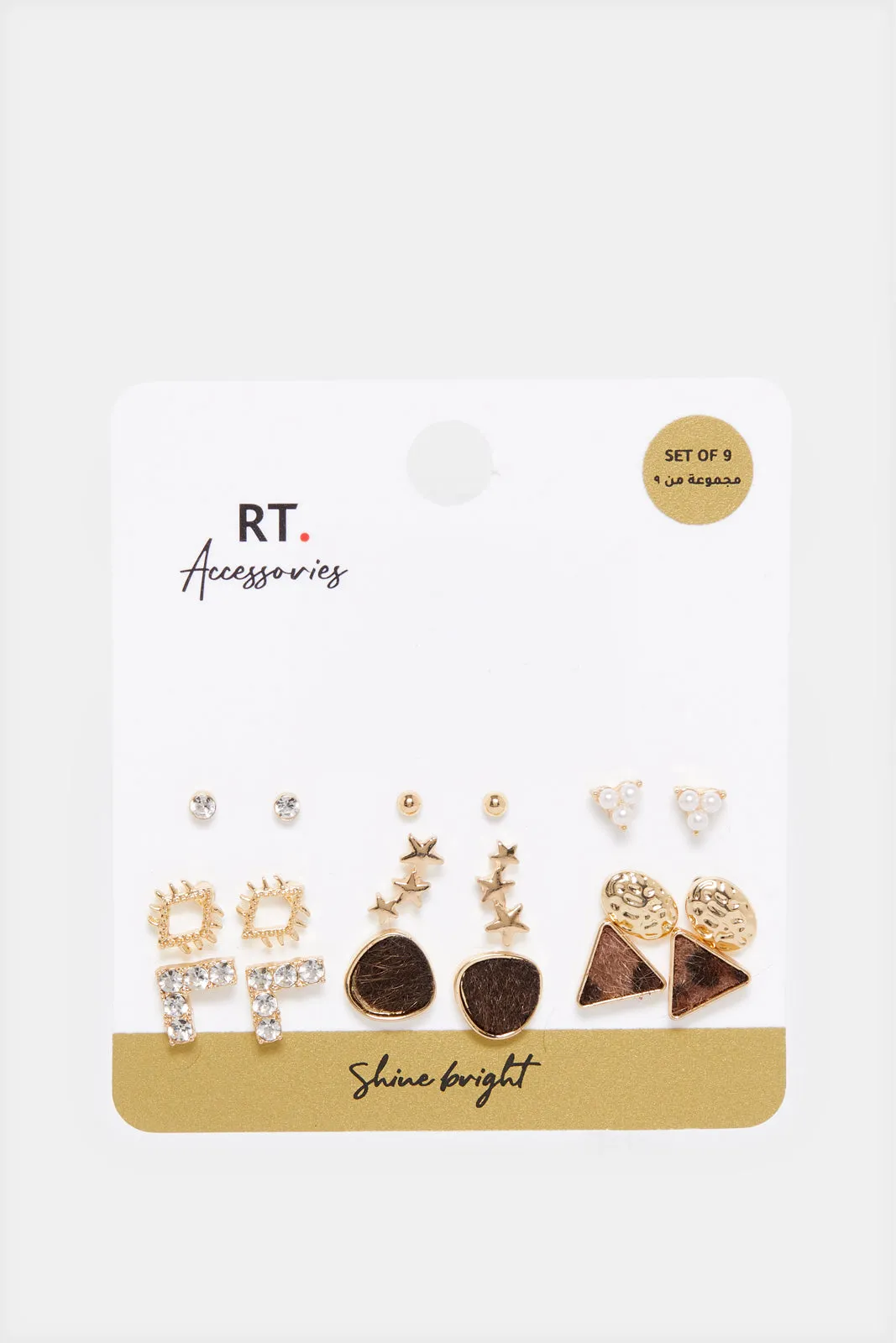 Women Gold Embellished Earring Set (9 Pairs) sold by Redtag