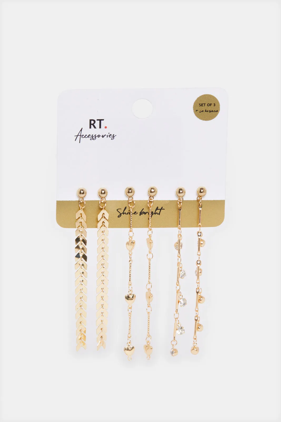 Women Gold Embellished Earring Set (3 Pairs) sold by Redtag