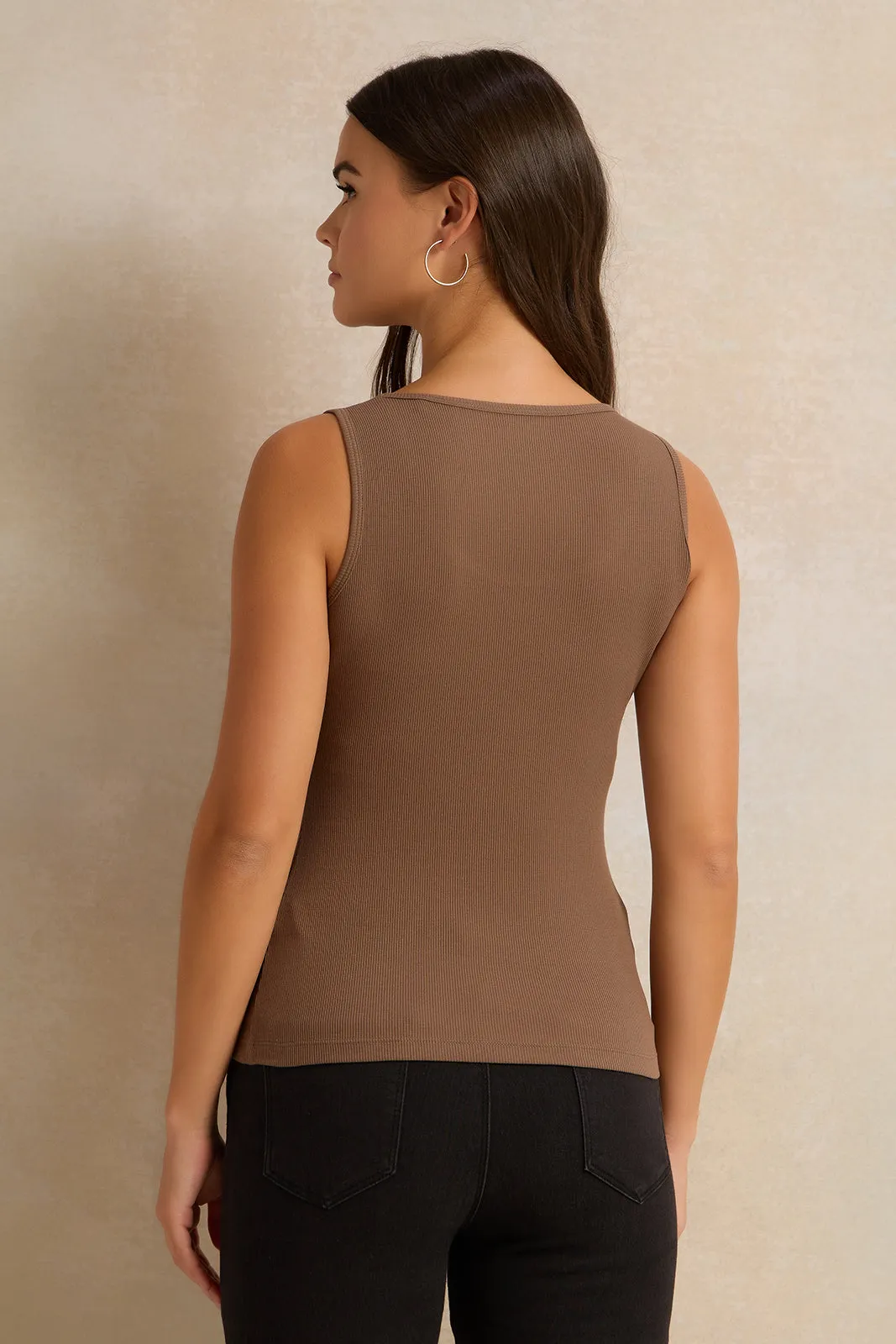 Women Brown Plain Sleeveless Vest sold by Redtag product image thumbnail 3