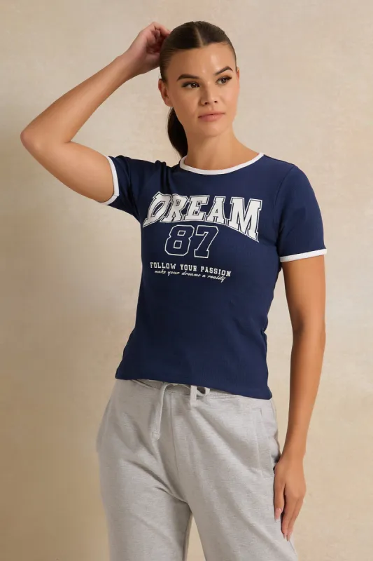 Women Navy Printed T-Shirt sold by Redtag