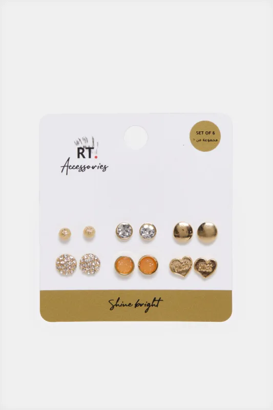 Women Gold Embellished Earrings Set (6 Pairs) sold by Redtag
