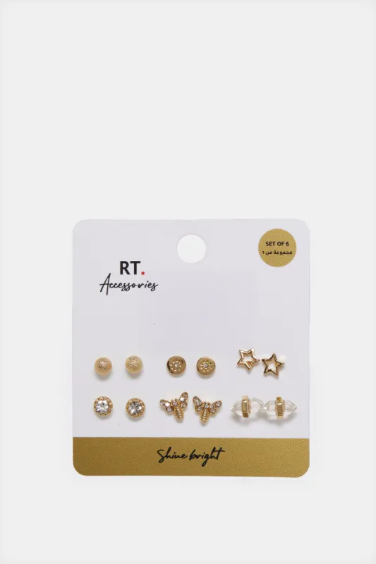 Women Silver Embellished Earrings Set (6Pairs) sold by Redtag