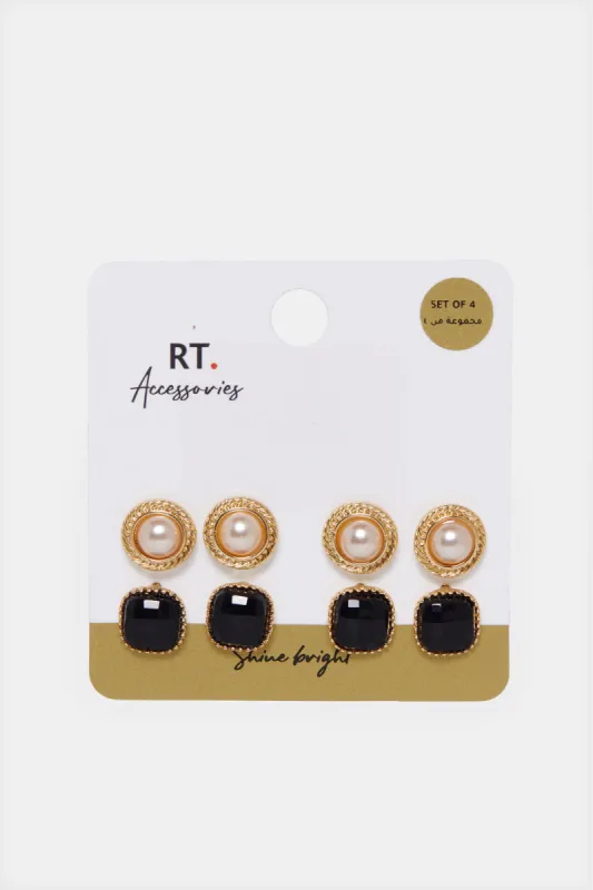 Women Silver Embellished Earrings Set (4 Pairs) sold by Redtag
