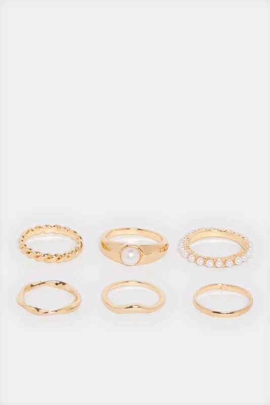 Women Gold Embellished Ring Set (6 Piece) sold by Redtag