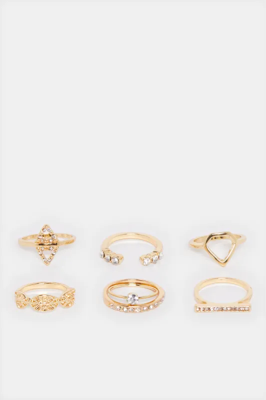 Women Gold Embellished Ring Set (6 Piece) sold by Redtag