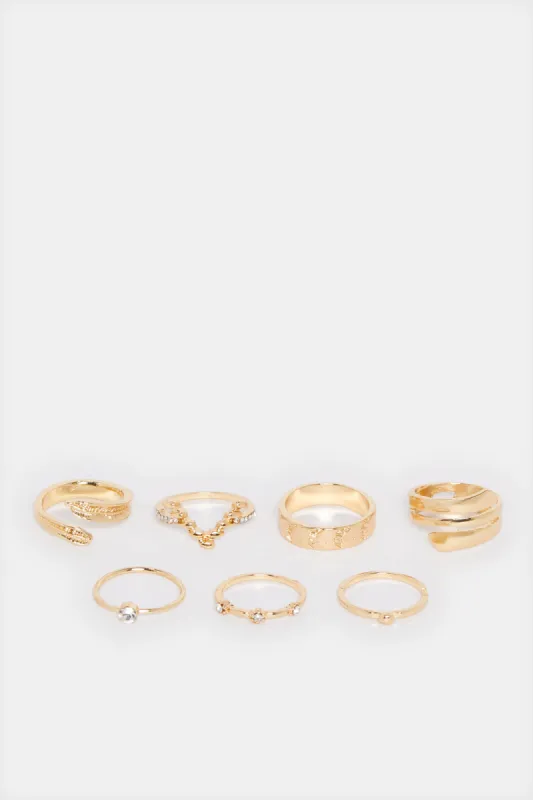 Women Gold Embellished Ring Set (7 Piece) sold by Redtag