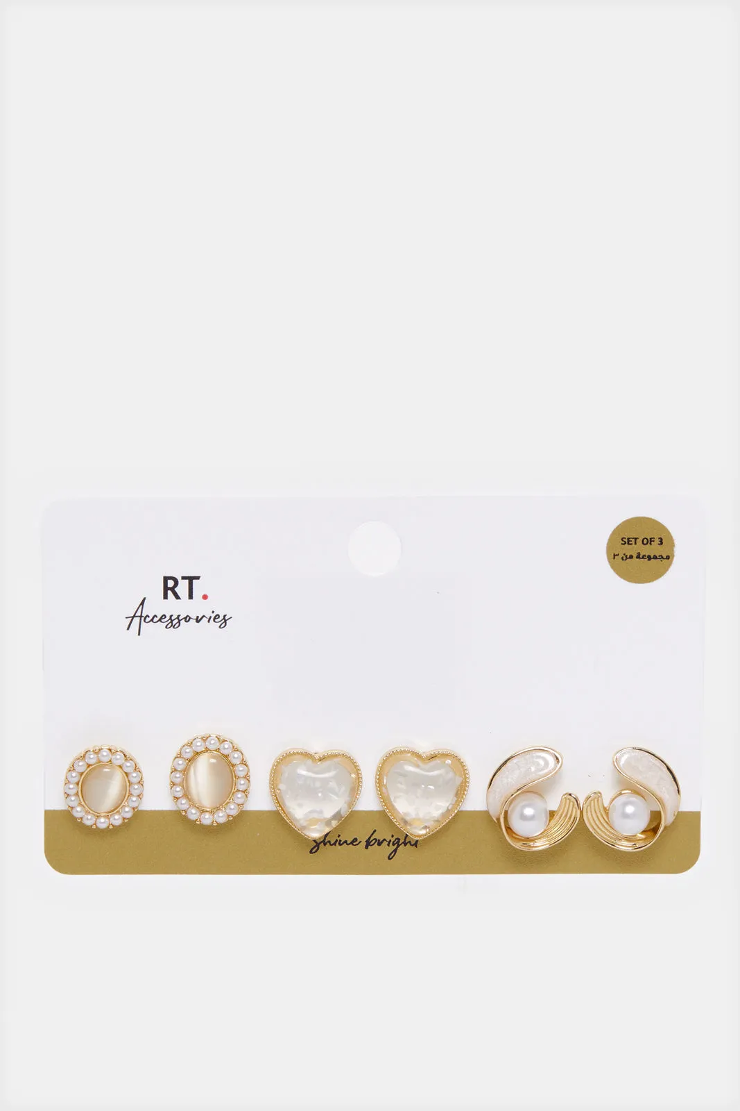 Women Gold Embellished Studs (3 Pairs) sold by Redtag