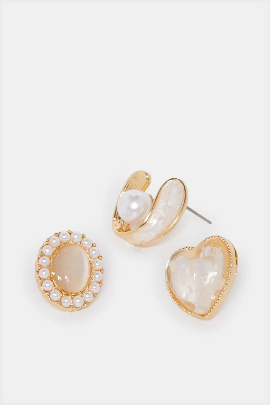 Women Gold Embellished Studs (3 Pairs) sold by Redtag product image thumbnail 2