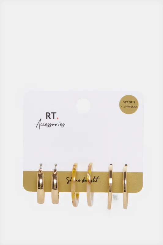 Women Gold Embellished Studs (3 Pairs) sold by Redtag