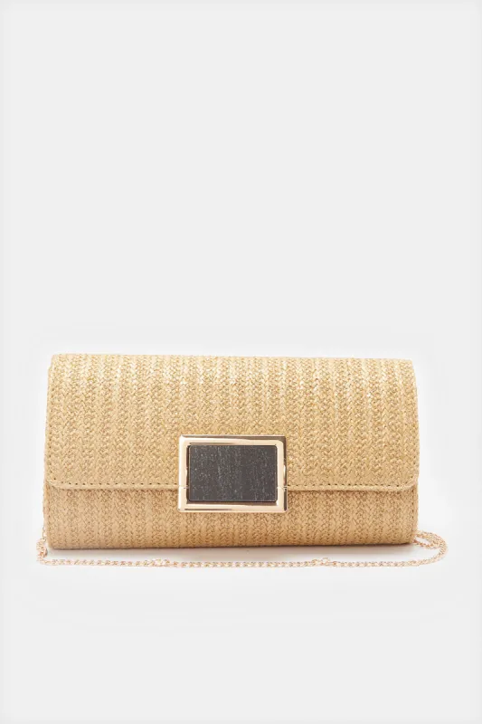 Women Beige Embellished Jute Clutch sold by Redtag