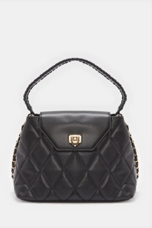 Women Black Quilted Day Bag sold by Redtag