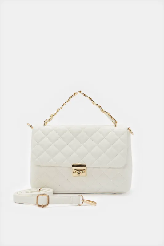 Women White Flap Messenger Bag sold by Redtag