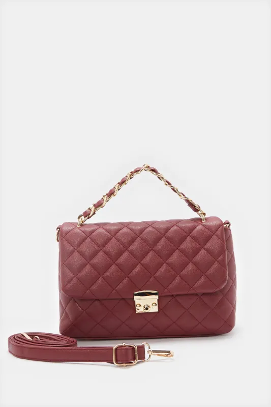 Women Burgundy Flap Messenger Bag sold by Redtag