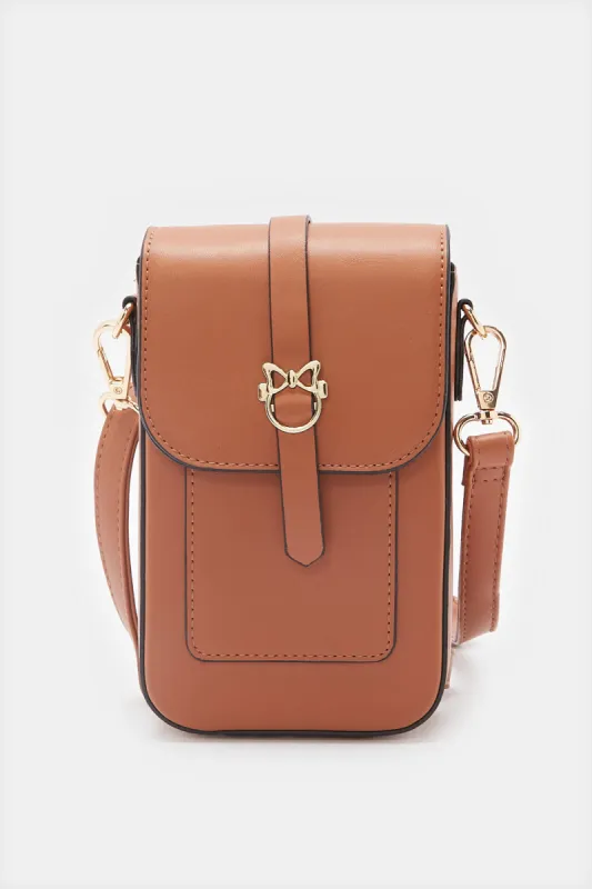 Women Tan Embellished Mobile Case sold by Redtag