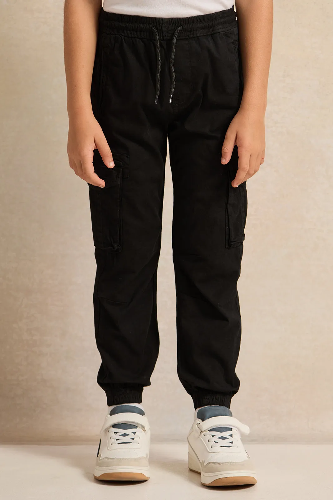 Boys Black Cargo Pocket Jogger sold by Redtag