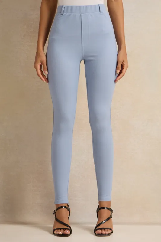 Women Blue Full Length Legging With Belt Loop sold by Redtag