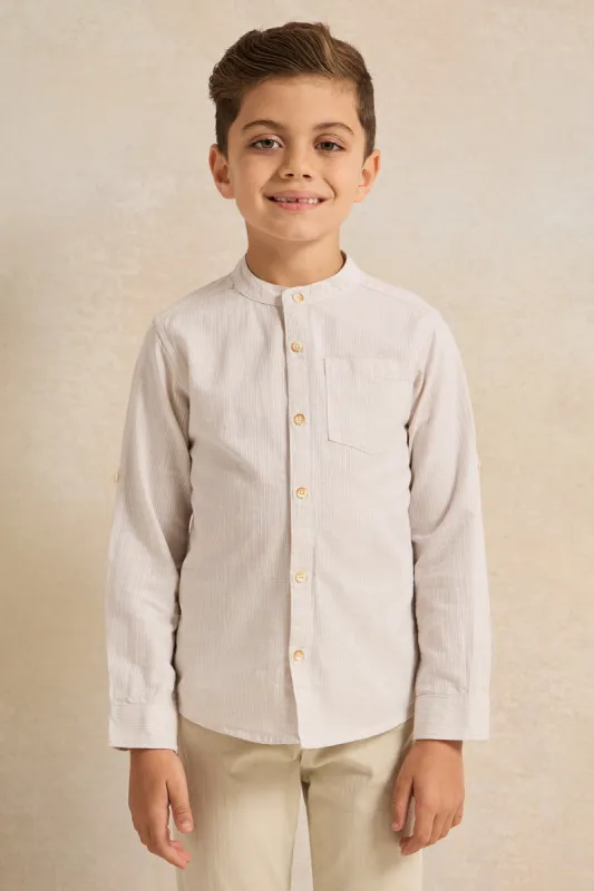 Boys Beige Stone Dobby Shirt sold by Redtag