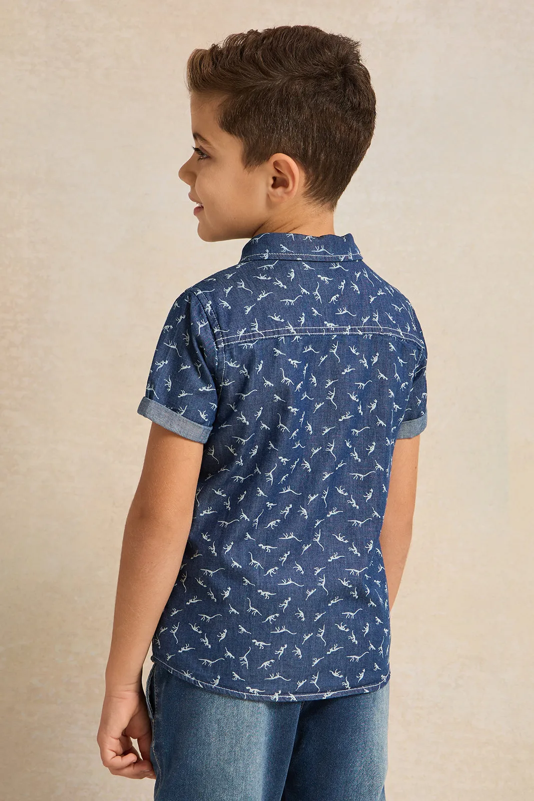 Boys Blue Shirt With White Printed T-shirt sold by Redtag product image thumbnail 4