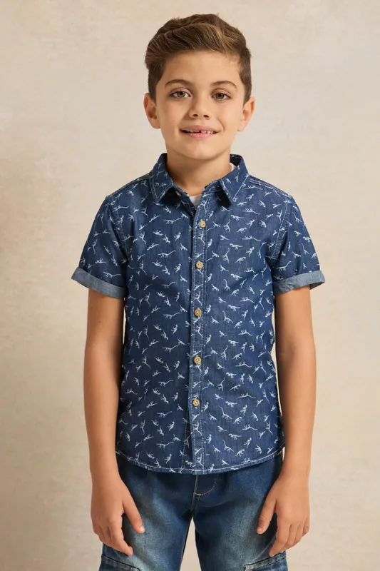 Boys Blue Shirt With White Printed T-shirt sold by Redtag