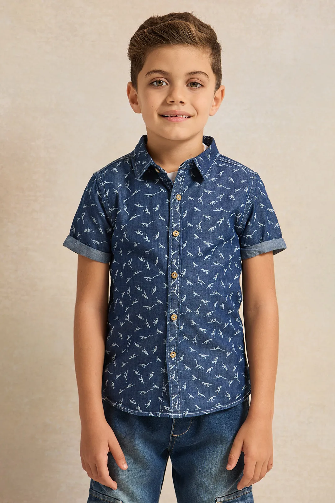 Boys Blue Shirt With White Printed T-shirt sold by Redtag