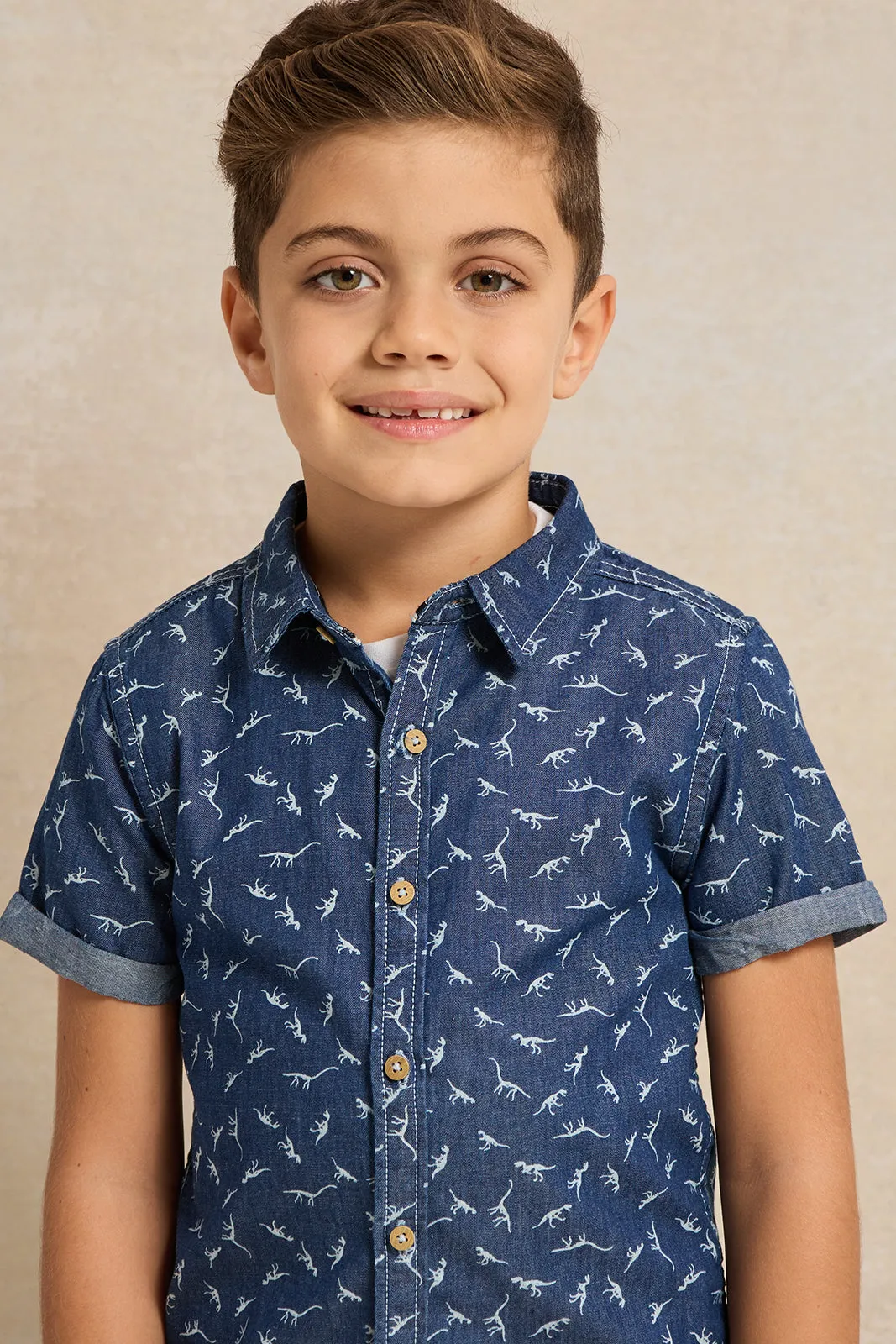 Boys Blue Shirt With White Printed T-shirt sold by Redtag product image thumbnail 5