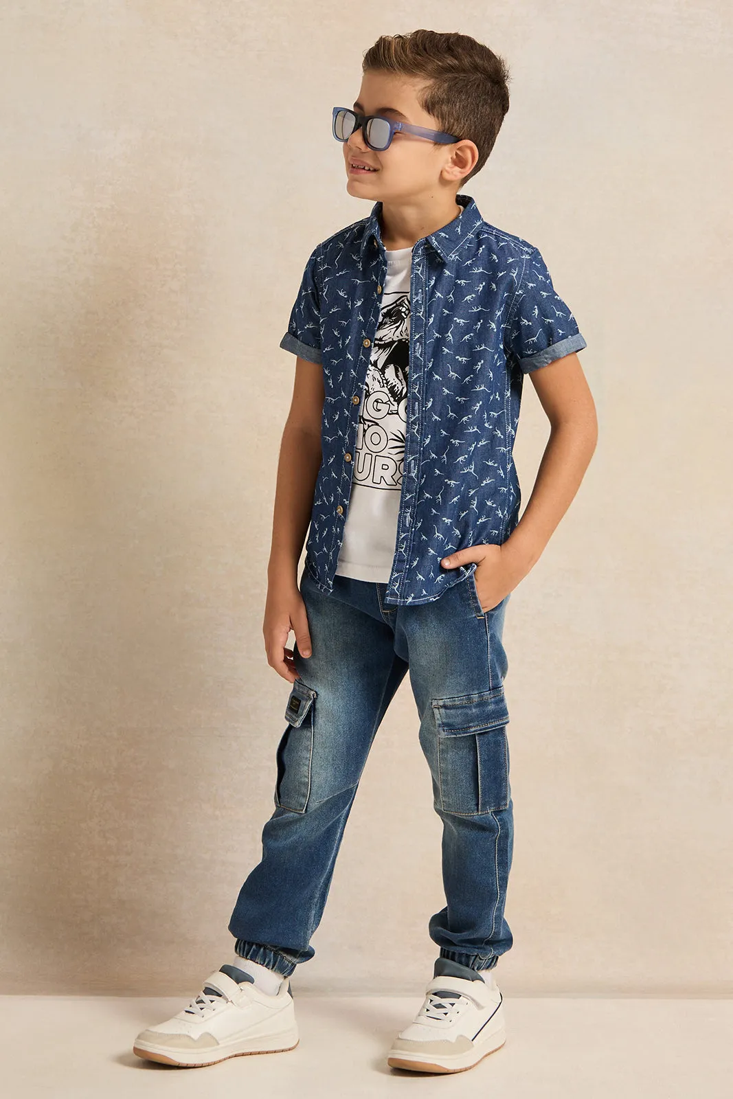 Boys Blue Shirt With White Printed T-shirt sold by Redtag product image thumbnail 3