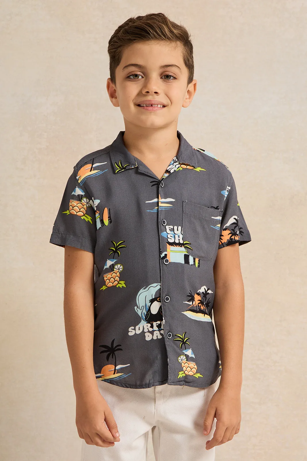 Boys Grey Printed Shirt sold by Redtag