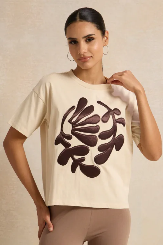 Women Beige Printed Knit Top sold by Redtag