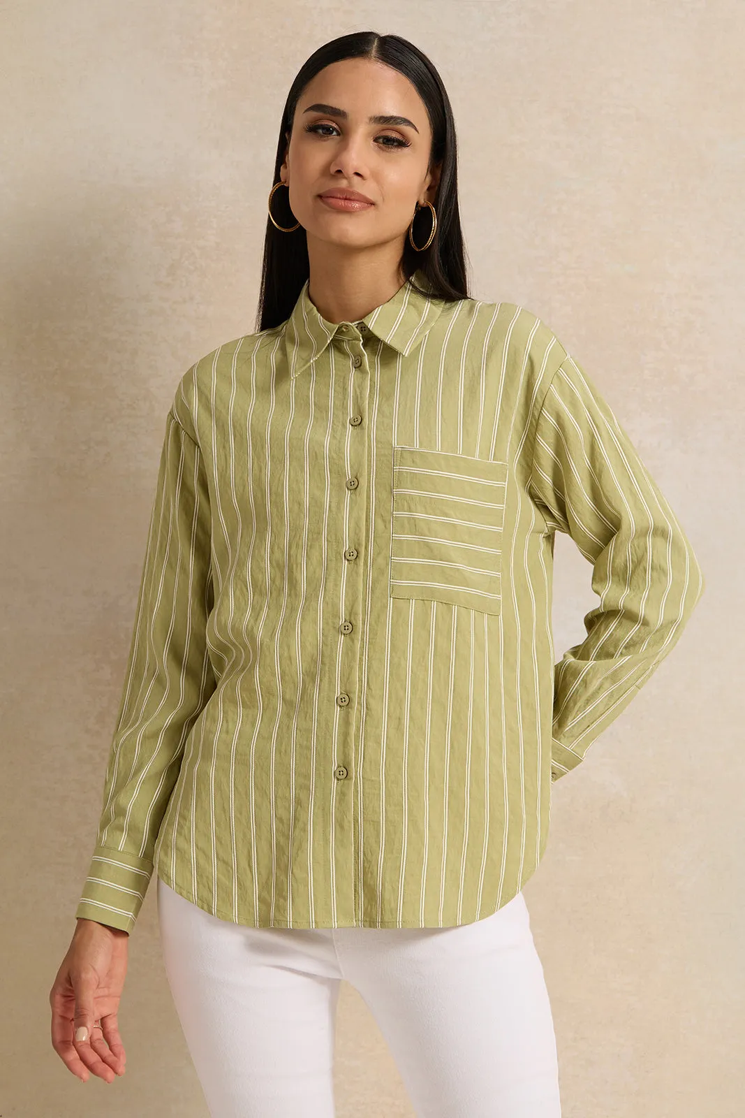Women Green Striped Shirt sold by Redtag