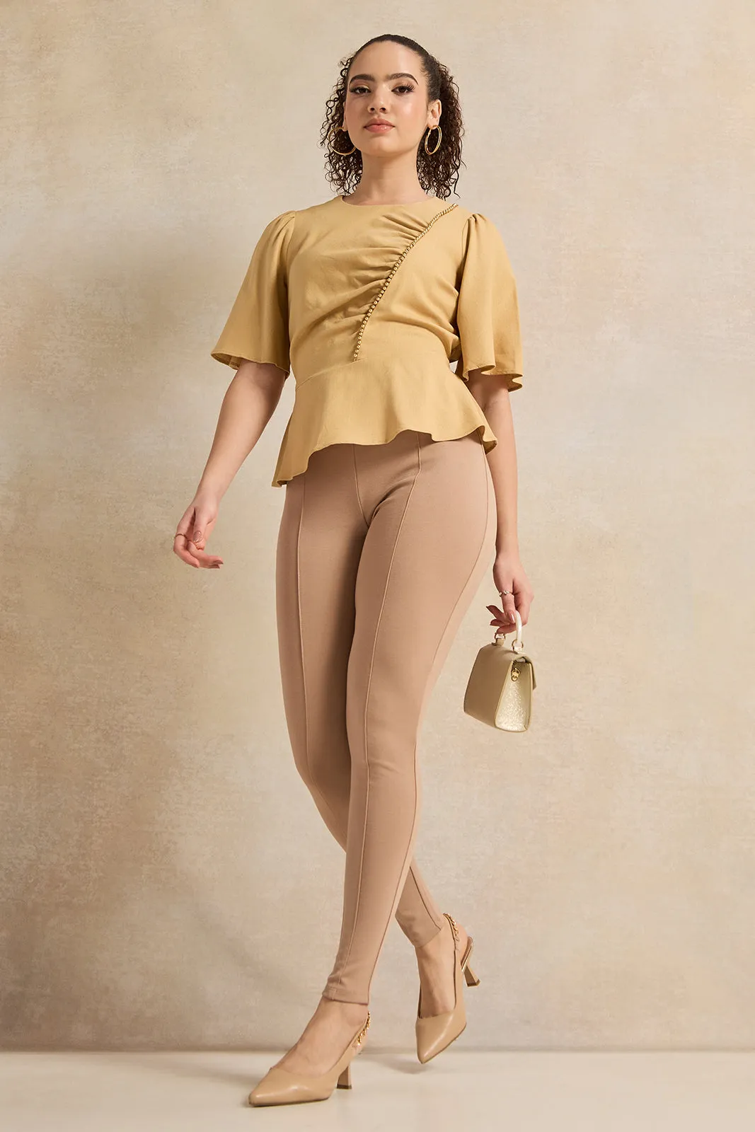 Women Beige Beaded Trim Gathered Blouse sold by Redtag product image thumbnail 2