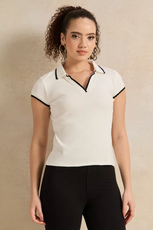 Women Ivory Collared Top sold by Redtag