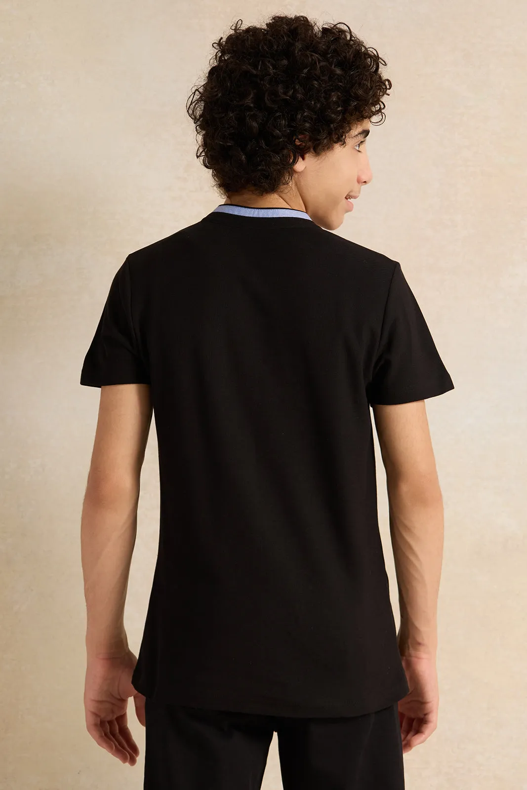 Senior Boys Black Button Collar Polo T-Shirt sold by Redtag product image thumbnail 3