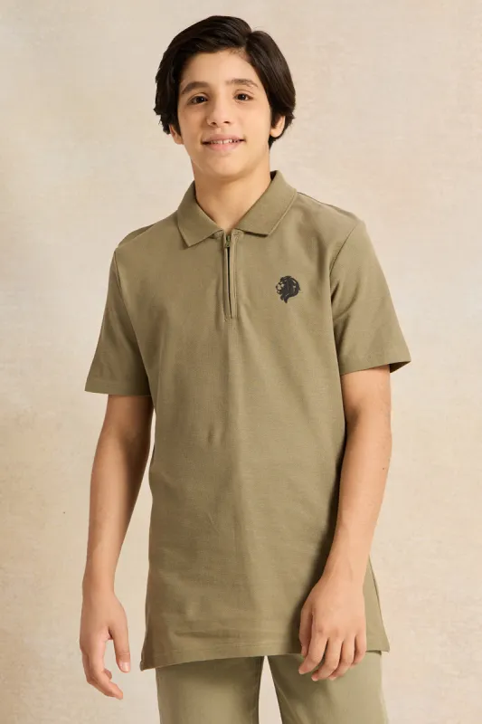 Senior Boys Green Plain Polo T-Shirt sold by Redtag