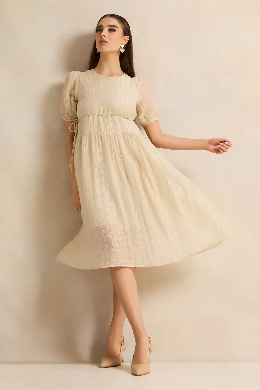 Women Beige Embellished Dress sold by Redtag