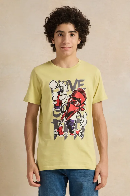 Senior Boys Green Printed Graphic T-shirt sold by Redtag