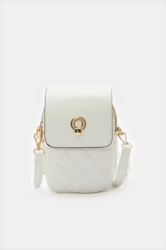 Women White Embellished Mobile Case sold by Redtag