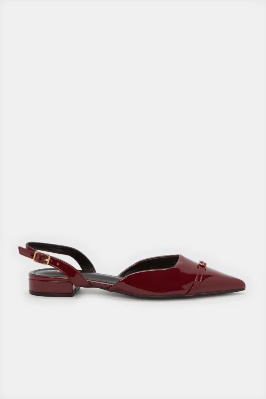 Women Burgundy Buckle Trim Slingback Mule sold by Redtag