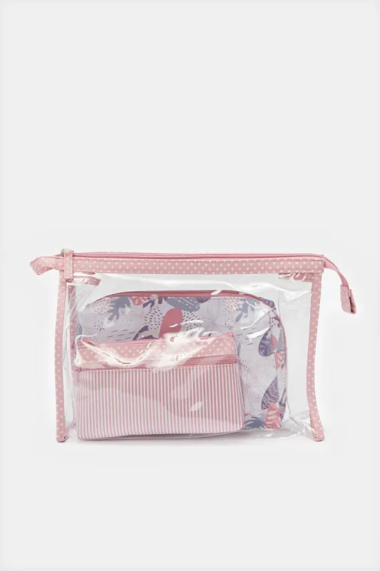 Women Pink Cosmetic Pouch  Set (3 Piece) sold by Redtag