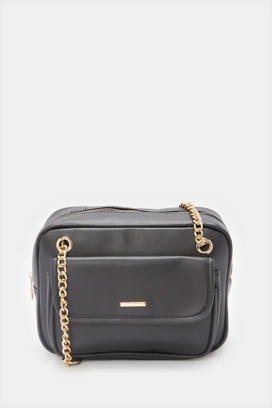 Women Black Embellished Messenger Bag sold by Redtag