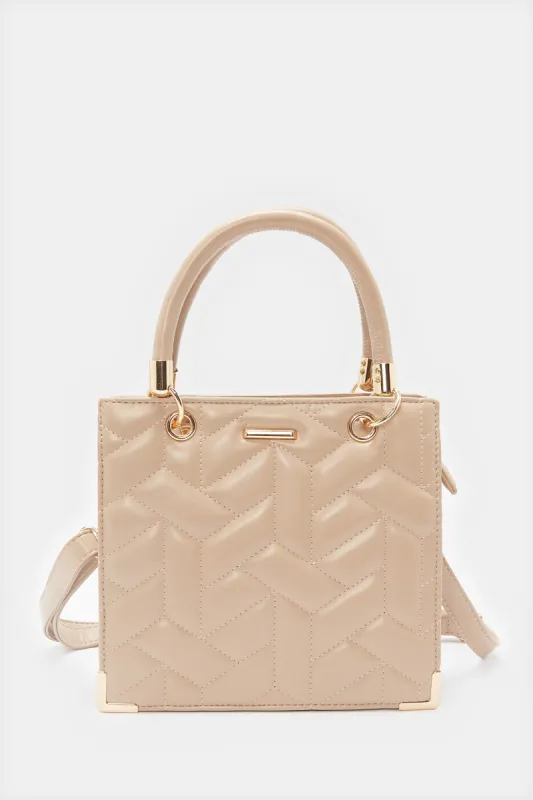 Women Beige Textured Day Bag sold by Redtag